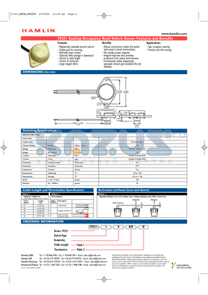 59251-1-S-01-C datasheet - Seating Occupancy Reed Switch Sensor Features and Benefits