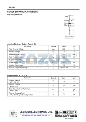 1SS244 datasheet - SILICON EPITAXIAL PLANAR DIODE