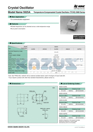 5925A datasheet - Temperature-Compensated Crystal Oscillator (TCXO)