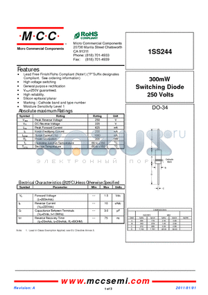 1SS244 datasheet - 300mW Switching Diode 250 Volts