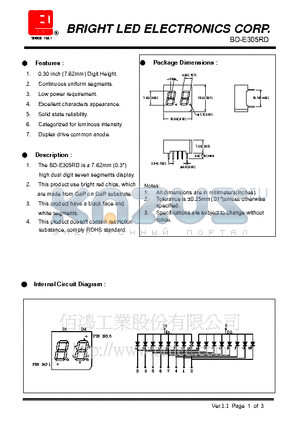 BD-E305RD datasheet - bright red chips, which are made from GaP on GaP substrate