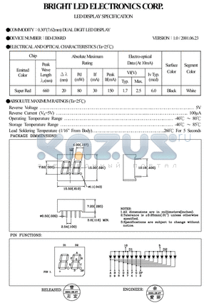 BD-E306RD datasheet - 0.30(7.620mm) DUAL DIGIT LED DISPLAY