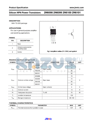 2N6098 datasheet - Silicon NPN Power Transistors