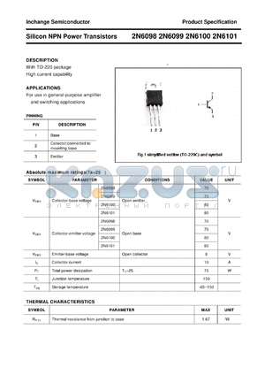 2N6098 datasheet - Silicon NPN Power Transistors