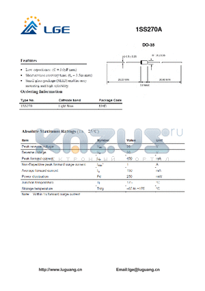 1SS270A datasheet - Low capacitance (C = 3.0pF max)