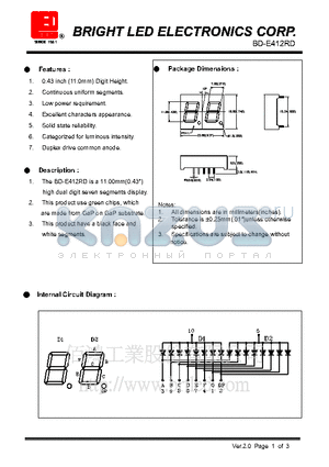 BD-E412RD datasheet - green chips, which are made from GaP on GaP substrate