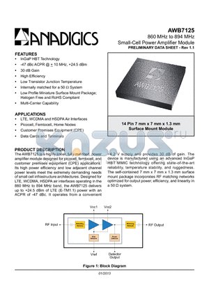 AWB7125 datasheet - 860 MHz to 894 MHz Small-Cell Power Amplifier Module