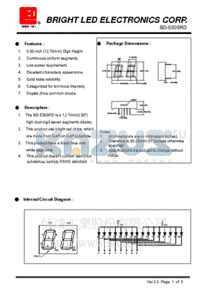 BD-E505RD datasheet - bright red chips, which are made from GaP on GaP substrate