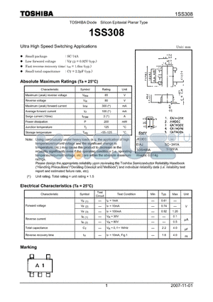 1SS308 datasheet - Ultra High Speed Switching Applications