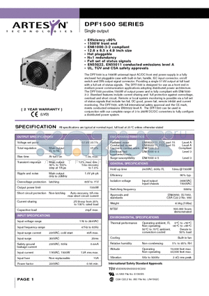 DPF1500 datasheet - Single output 1500 Watt AC/DC PFC front-end for distributed power architectures