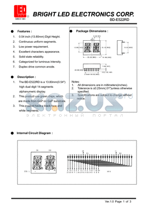 BD-E522RD datasheet - green CHIPS, WHICH ARE MADE FROM GAAIAS ON GAP substrate