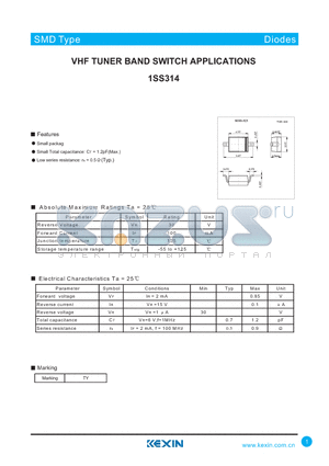 1SS314 datasheet - VHF TUNER BAND SWITCH APPLICATIONS