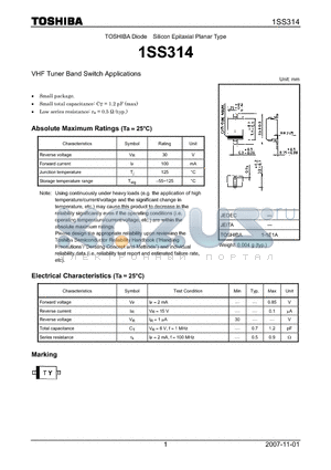 1SS314 datasheet - VHF Tuner Band Switch Applications