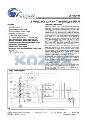 CY7C1214H datasheet - 1-Mbit (32K x 32) Flow-Through Sync SRAM