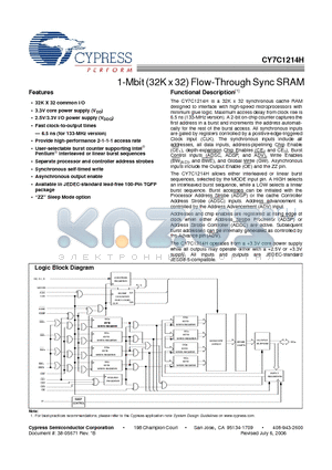 CY7C1214H-100AXC datasheet - 1-Mbit (32K x 32) Flow-Through Sync SRAM