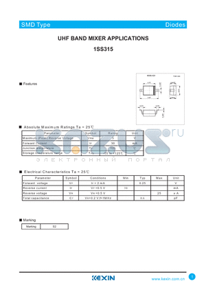 1SS315 datasheet - UHF BAND MIXER APPLICATIONS