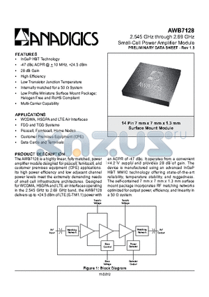 AWB7128 datasheet - 2.545 GHz through 2.69 GHz Small-Cell Power Amplifier Module