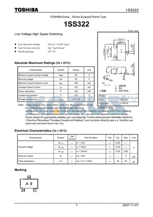 1SS322 datasheet - Low Voltage High Speed Switching