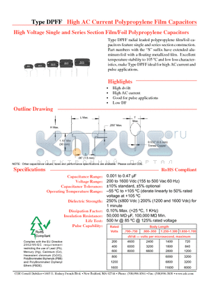 DPFF16D1JS-F datasheet - High AC Current Polypropylene Film Capacitors