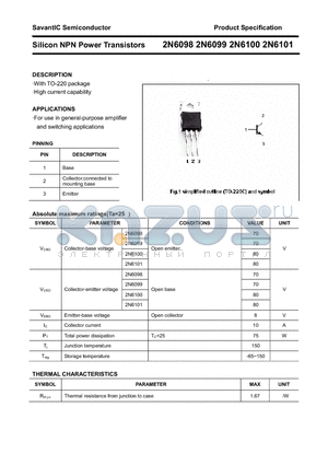 2N6100 datasheet - Silicon NPN Power Transistors