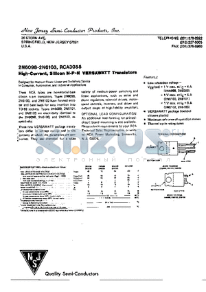 2N6100 datasheet - SILICON N-P-N VERSAWATT TRANSISTORS