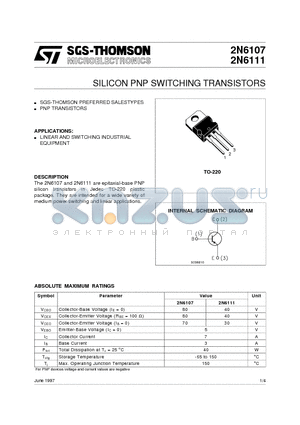 2N6107 datasheet - SILICON PNP SWITCHING TRANSISTORS