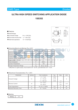 1SS352 datasheet - ULTRA HIGH SPEED SWITCHING APPLICATION DIODE