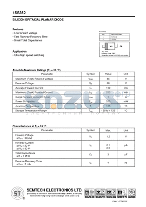 1SS352 datasheet - SILICON EPITAXIAL PLANAR DIODE