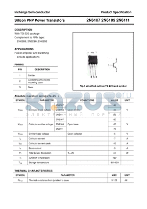 2N6107 datasheet - Silicon PNP Power Transistors