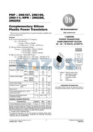 2N6107 datasheet - 7 AMPERE POWER TRANSISTORS COMPLEMENTARY SILICON 30  50  70 VOLTS, 40 WATTS