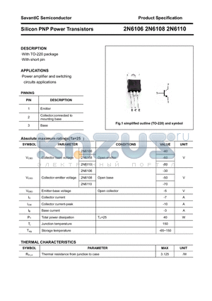 2N6108 datasheet - Silicon PNP Power Transistors