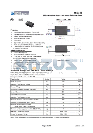 1SS355 datasheet - 200mW Surface Mount High speed Switching Diode
