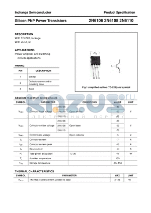 2N6110 datasheet - Silicon PNP Power Transistors