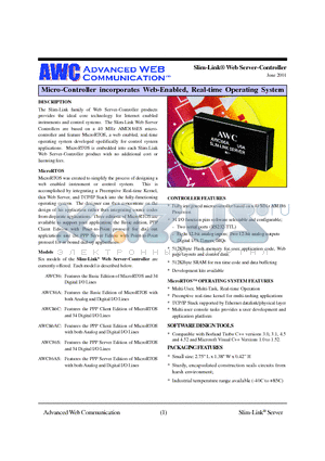 AWC86C datasheet - Micro-Controller incorporates Web-Enabled, Real-time Operating System