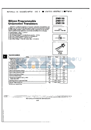 2N6117 datasheet - Silicon Programmable Unijunction Transsistors