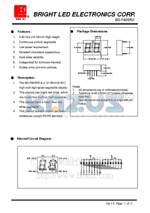 BD-F405RD datasheet - bright red chips, which are made from GaP on GaP substrate