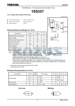 1SS357 datasheet - Low Voltage High Speed Switching