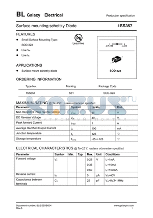 1SS357 datasheet - Surface mounting schottky Diode