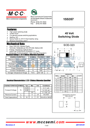 1SS357 datasheet - 45 Volt Switching Diode