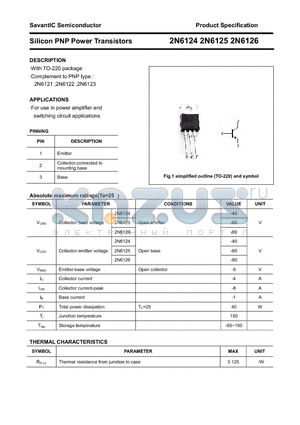 2N6124 datasheet - Silicon PNP Power Transistors