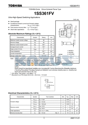 1SS361FV datasheet - Ultra-High-Speed Switching Applications