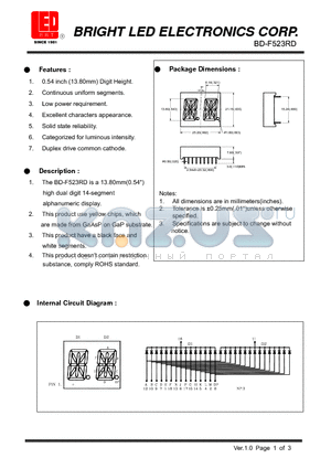 BD-F523RD datasheet - yellow chips, which are made from GaAsP on GaP substrate.