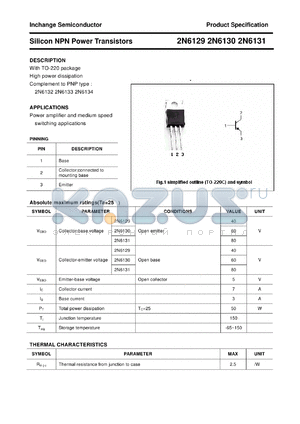 2N6129 datasheet - Silicon NPN Power Transistors