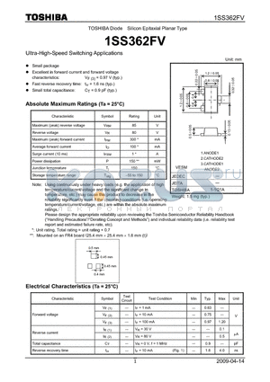 1SS362FV datasheet - Ultra-High-Speed Switching Applications