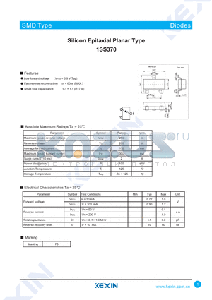 1SS370 datasheet - Silicon Epitaxial Planar Type