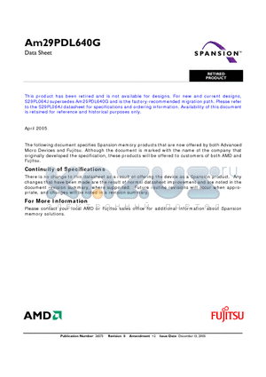 AM29PDL640G datasheet - 64 Megabit (4 M x 16-Bit) CMOS 3.0 Volt-only, Simultaneous Read/Write Flash Memory with Enhanced VersatileIOTM Control