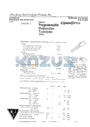 2N6138-1 datasheet - SILICON PROGRAMMABLE UNIJUNCTION TRANSISTOR