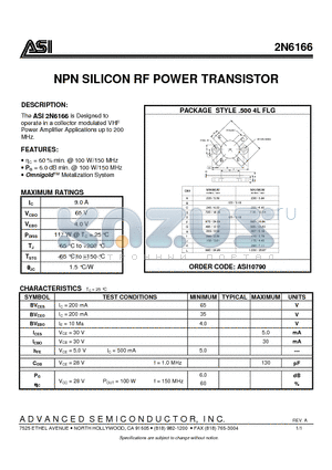 2N6166 datasheet - NPN SILICON RF POWER TRANSISTOR