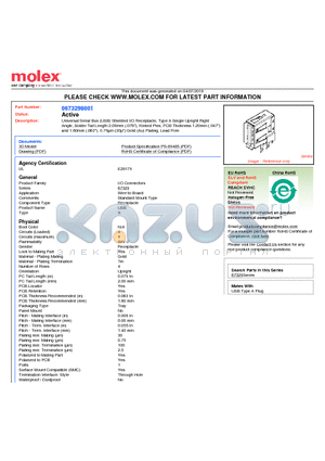 0673298001 datasheet - Universal Serial Bus (USB) Shielded I/O Receptacle, Type A Single Upright RightAngle, Solder Tail Length 2.00mm (.079