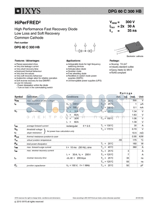 DPG60C300HB datasheet - High Performance Fast Recovery Diode Low Loss and Soft Recovery Common Cathode